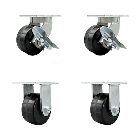 Service Caster 6'' Extra Heavy Duty Phenolic Wheel Swivel Caster Set 2 Brakes 2 Rigid, 4PK CRAN-SCC-KP92S630-PHR-SLB-2-R-2